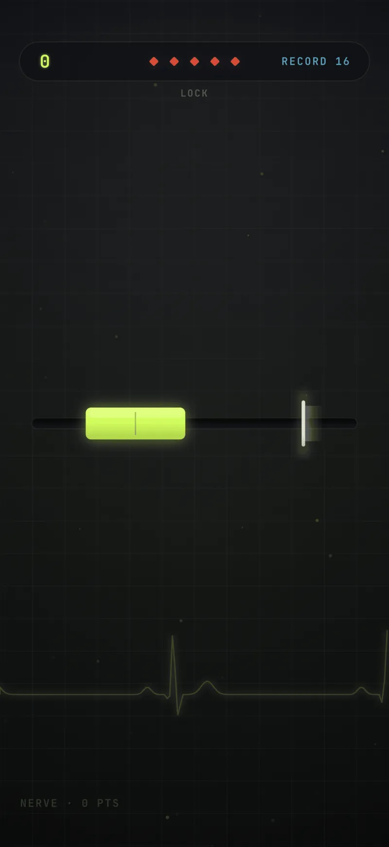 Mini-jeu LOCK de NERVE : un curseur traverse une barre et il faut le bloquer dans la zone verte
